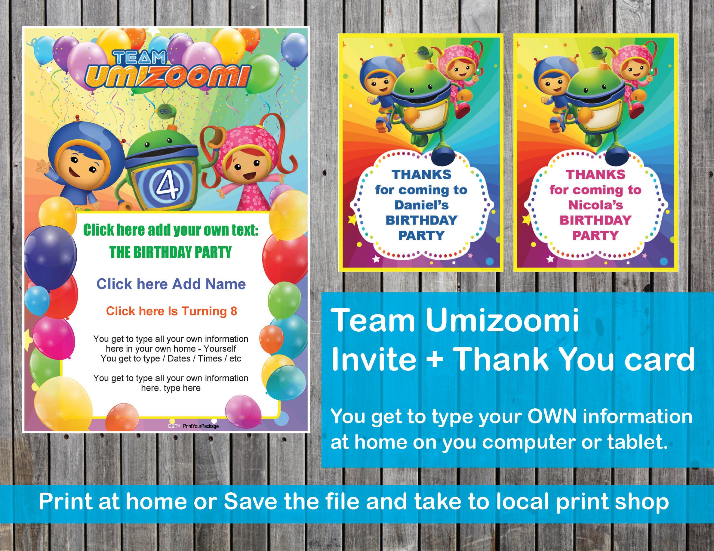 Team Umizoomi Invitations for Birthday Party and Thank You Card Edit