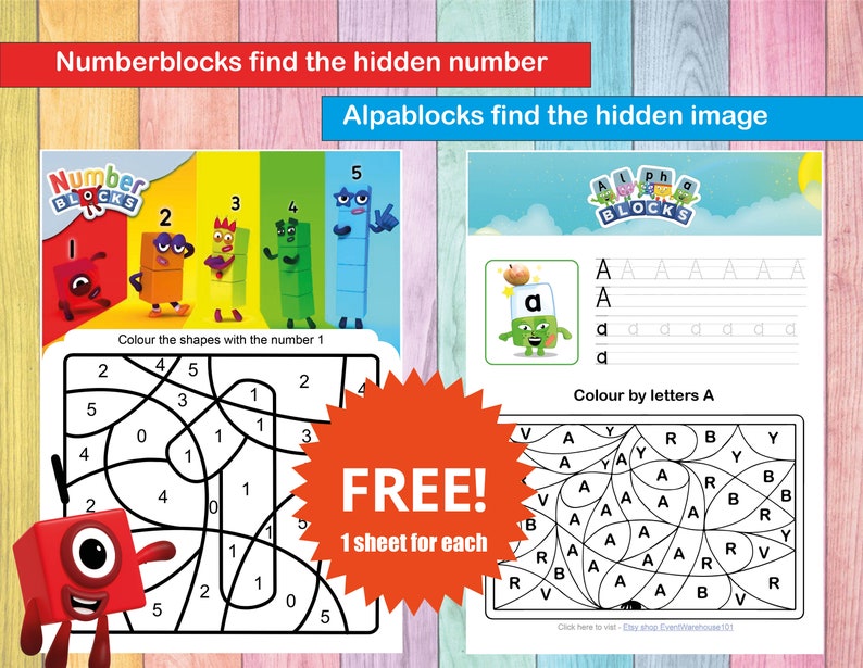 Numberblocks Faces 0-10 For 2cm blocks, Download these A4 Stickers to Print at home, Instant Digital Download image 2