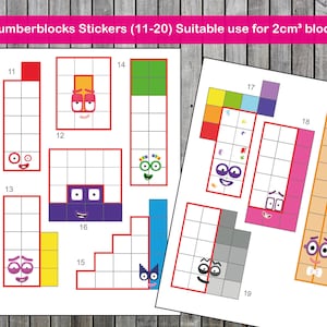 Numberblocks Faces 11-20 - Para blocos de 2 cm, Baixe estes adesivos A4 Imprima em casa, Download digital instantâneo