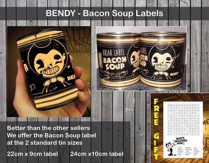 Bendy and the Ink Machine Bacon Soup Label 2 Sizes. FREE - Etsy
