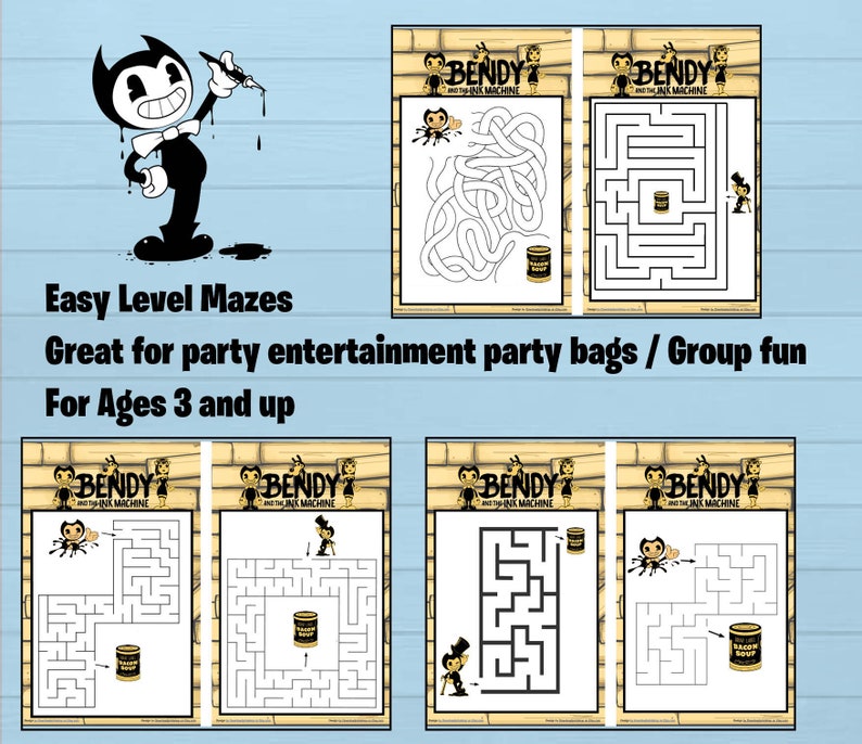 Bendy and the Ink Machine 18 Mazes. Word Search and Drawing Etsy