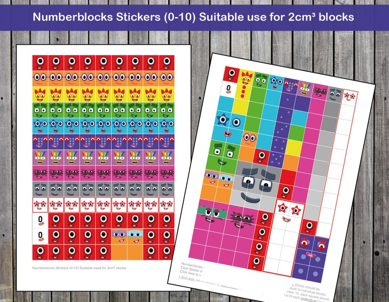 Numberblocks Faces 0-10 For 2cm blocks, Download these A4 Stickers to Print at home, Instant Digital Download image 5