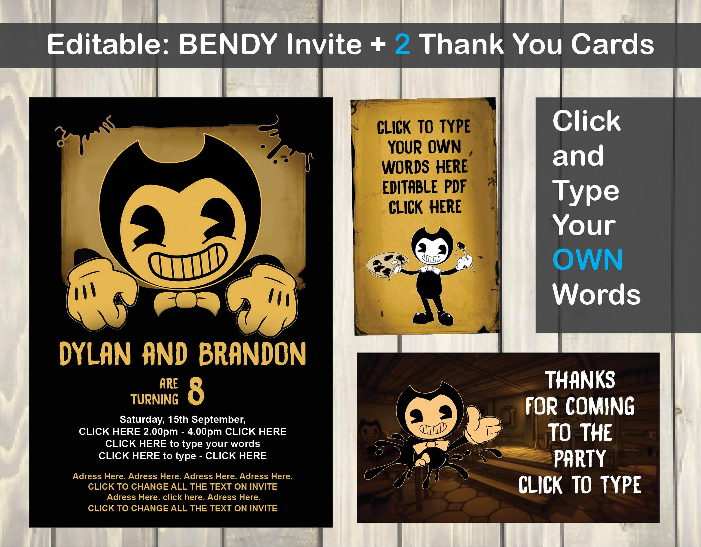 Bendy and the Ink Machine Birthday Thank You Tags 