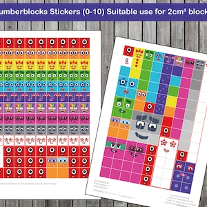 Numberblocks Faces 0-10  - For 2cm blocks, Download these A4 Stickers to Print at home, Instant Digital Download