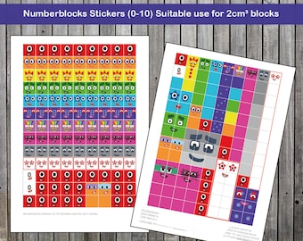 Nummerblokken gezichten 0-10 - Voor blokken van 2 cm download je deze A4-stickers om thuis af te drukken, Instant Digitale Download