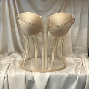 beige corset ,transparent corset, bridal bustier corset, corset bustier, white corset, champagne corset,vintage handmade.