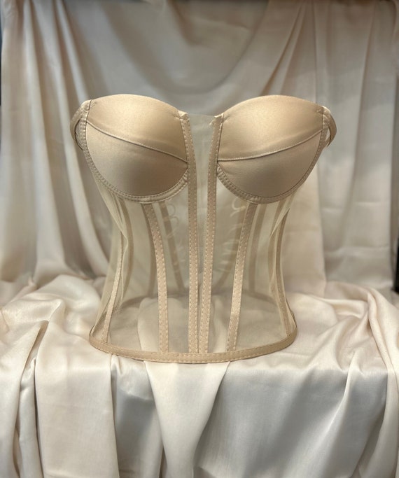 Beige Corset ,transparent Corset, Bridal Bustier Corset, Corset Bustier,  White Corset, Champagne Corset,vintage Handmade. 