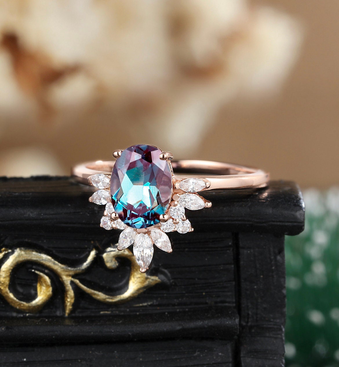 ヴィンテージオーバルアレキサンドライトエンゲージリング