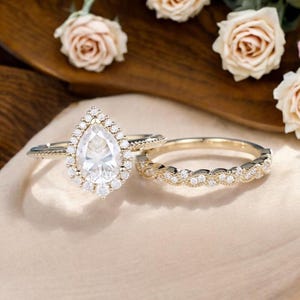Set peer-moissaniet verlovingsring: vintage roségouden twistband