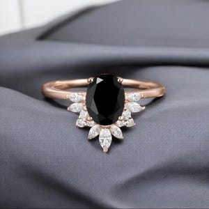 Black Onyx Engagement Ring: Rose Gold Diamond Bridal Ring