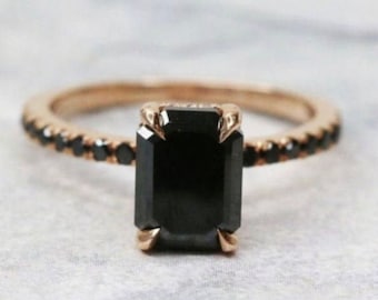 Black Onyx Ring-Emerald Cut Black Onyx Ring- Sterling Silver Ring-Rose Gold Ring-Statement Ring-14k Solid Gold Onyx Ring-Black Stone Ring