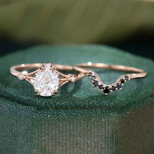 Set peer-moissaniet verlovingsring: vintage roségouden twistband