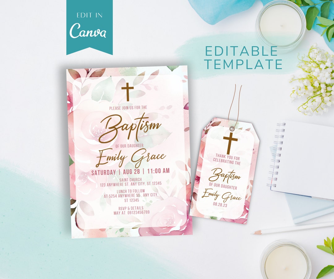 Floral Baptism Digital Invitation Baptism Invitation Girl Christening