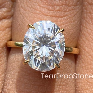 Hidden Halo Engagement Ring, 3 CT Solitaire Oval Moissanite Ring, 14K Solid Gold Oval Diamond Wedding Ring, Anniversary Gift Ring For Women