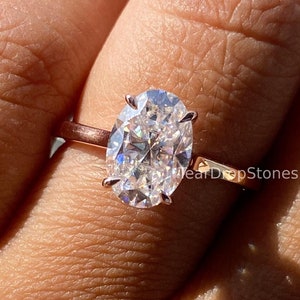 14K Solid Gold 3 CT Colorless Moissanite Oval Cut Solitaire Diamond Ring Gorgeous Hidden Halo Engagement Ring Wedding Anniversary Ring Women