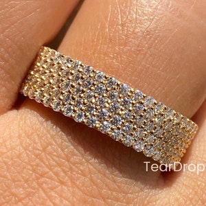 Art Deco Five Row Pave Set Engagement Band 14K Solid Gold Round Cut Moissanite Eternity Band Thick Wedding Band For Women Anniversary Gift
