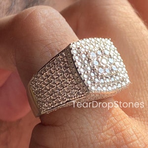 Mens Iced Out Moissanite Signet Ring 925 Sterling Silver Diamond Signet Ring Hip Hop Rapper Ring Moissanite Statement Ring Square Pinky Ring