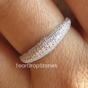 Micro Pave Diamond Moissanite Ring, 14K Solid Gold Pave Dome Ring, Chunky Wedding Band Ring For Women, Minimalist Ring Dainty Statement Ring