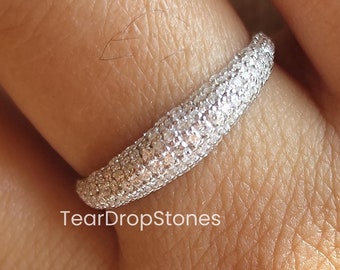 Micro Pave Diamond Moissanite Ring, 14K Solid Gold Pave Dome Ring, Chunky Wedding Band Ring For Women, Minimalist Ring Dainty Statement Ring
