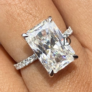 5 Ct Radiant Cut Moissanite Engagement Ring, Hidden Halo Wedding Ring, 14K White Gold Classic Prong Ring For Women Anniversary Ring Gift