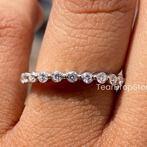 Half Eternity Round Moissanite Band 2.0 MM Round Cut Moissanite Wedding Band Floating Bubble Band Stackable Band Anniversary Matching Band