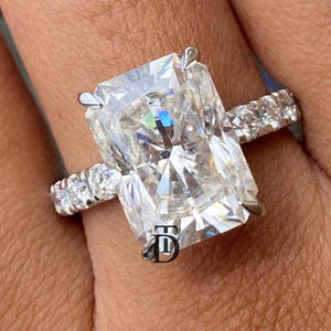 Hidden Halo Wedding Ring, 7 Ct Radiant Cut Moissanite Engagement Ring, 14K White Gold Classic Pave Set Ring For Women Anniversary Ring Gift