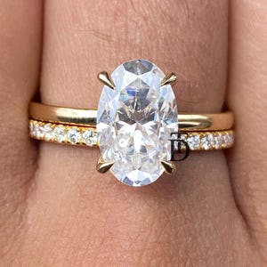 3 CT Oval Cut Moissanite Wedding Ring Set, 14K Yellow Gold Moissanite Engagement Ring Set, Art Deco Matching Bands, Oval Cut Bridal Ring Set