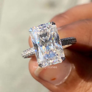 5 CT Radiant Cut Moissanite Wedding Ring Classic Hidden Halo Engagement Ring 14K Gold Radiant Moissanite Pave Set Ring Wedding Gift For Her