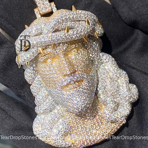 925 Silver Round VVS Moissanite Diamond Jesus Pendant, Hip Hop Men Jesus Pendant, Iced Out Charm Jesus Pendant Religious Hip Hop Jewelry