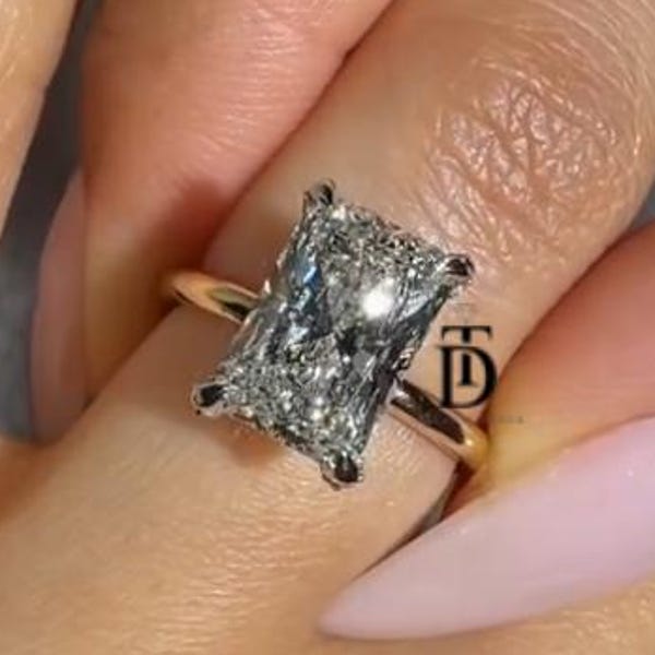 5 CT Längliche strahlende Schnitt Moissanite Verlobungsring für Frauen Antike V-Form versteckter Halo strahlender Diamant Ring 14K Massivgold Ehering