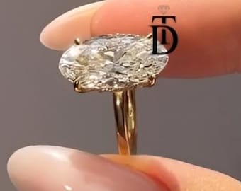 5 CT Moval Cut Moissanite Wedding Ring For Women Moval Cut Diamond Hidden Halo Anniversary Ring 14K Solid Gold Moval Shape Solitaire Ring
