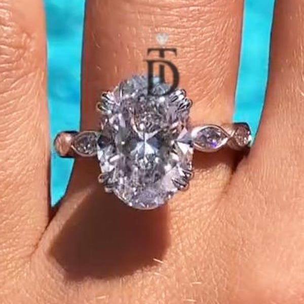 5 Ct Oval Cut Moissanite Verlobungsring Oval Moissanite Versteckter Halo Ehering Marquise Lünette Eternity Pave Ring 14K Weißgold Oval Ring