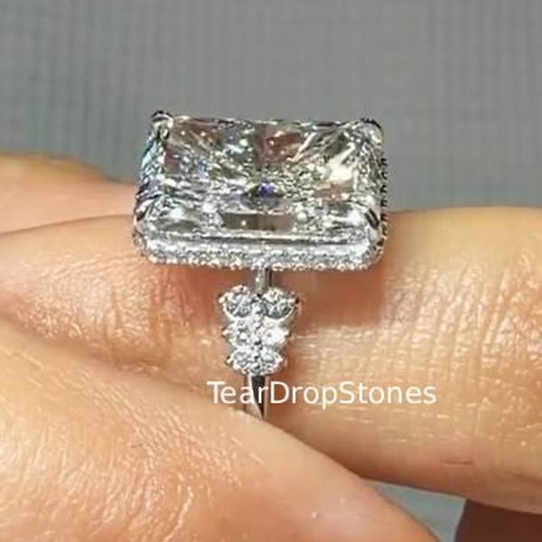 7 CT strahlender Schnitt Moissanit Ring großer strahlender versteckter Halo-Verlobungsring verstreuter Diamant Solitärring 14K Weißgold Ehering