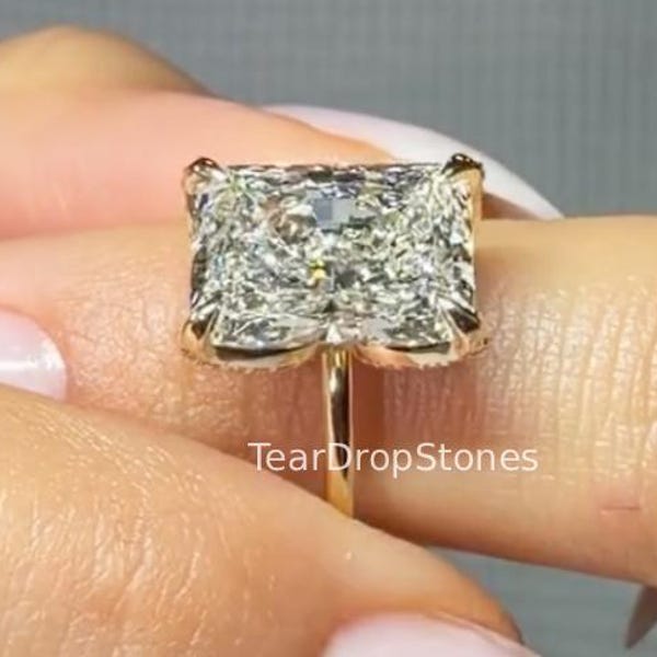 5 Ct Radiant Cut Moissanite Verlobungsring Strahlender Tulip Prong Ring Strahlender versteckter Halo Ehering 14K Gelbgold Strahlender Solitärring