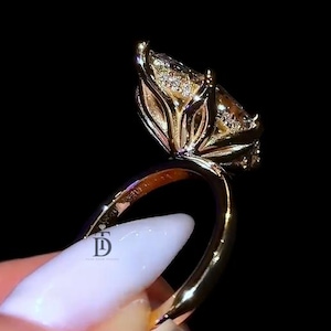 3 CT Marquise Cut Hidden Halo Moissanite Engagement Ring Marquise Tulip Set Ring 14K Solid Gold Wedding Ring Marquise Diamond Ring