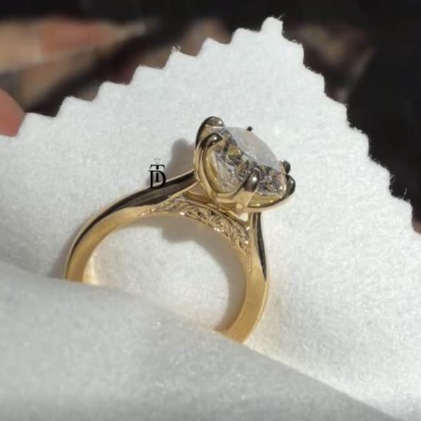 Große 5 CT Oval Cut Moissanite Verlobungsring für Frauen Antike Tulpe Einstellung Lotus Blumenring Vintage Kathedrale Milgrain Brücke Pave Ring