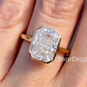 4 Ct Bezel Set Radiant Cut Moissanite Engagement Ring 14K Solid Gold Solitaire Moissanite Wedding Ring  Promise Bridal Ring Anniversary Ring