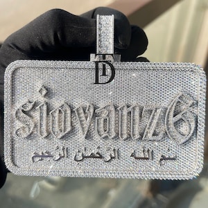 Pingente de moissanita personalizado com pingente Baguette Latter, pingente de hip hop totalmente cravejado, pingente de diamante com inicial Latter em prata 925, pingente de rapper masculino
