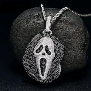 Geist Schädel Gesicht Iced Out Moissanite Anhänger Helloice Iced Scary Face Black & White Diamant Hip Hop Anhänger 925 Silber Halloween Anhänger