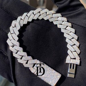 14MM Miami Cuban link Bracelet For Men Hip Hop Bracelet, Iced Out Bracelet, Diamond Bracelet, Round Moissanite Bust Down 925 Silver Bracelet