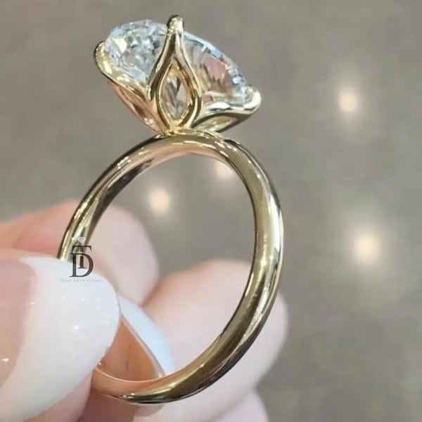 6 KT Oval Tulip Set Moissanite Verlobungsring Oval Solitärring 14K Solid Gold Ehering Blütenblatt Prong Ring Jubiläumsring Brautring