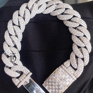 14 MM Okrągła Moissanite Miami Kubańska Bransoletka Link Dla Mężczyzn 925 Srebrna Bransoletka Diamentowa Iced Out Hip Hop Baguette Box Lock Bransoletka Prezent Dla Niego