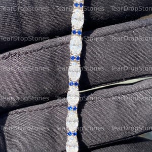 East West Oval Cut Moissanite Tennis Bracelet, 925 Silver Blue Sapphire Diamond Bracelet, Hip Hop Fancy Bracelet, Diamond Tennis Bracelet