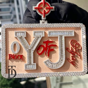 Pingente de moissanita personalizado com pingente Baguette Latter, pingente de hip hop totalmente cravejado, pingente de diamante com inicial Latter em prata 925, pingente de rapper masculino