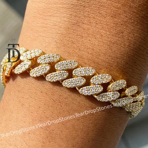 Benutzerdefinierte 925 Silber Cuban Link Armband VVS Moissanite Diamant Armband für Männer, Iced Out Runde Moissanite Miami Cuban Link Hip Hop Armband