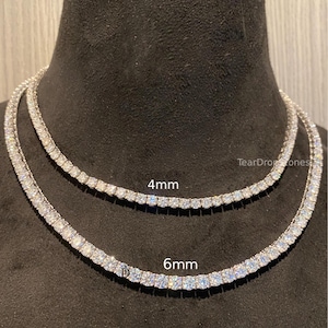 Prawdziwy łańcuch tenisowy VVS1 Moissanite Diamond Iced Out, 4 mm 6 mm 925 srebrny naszyjnik, łańcuch tenisowy Hip Hop, luksusowy łańcuch tenisowy, spersonalizowany łańcuch