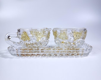 Walther Glas "Weinlaub" Juego de vidrio vintage - Bandeja, crema y azucarero - Alemania Occidental, años 70