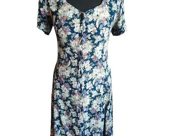 Vestido midi floral vintage con espalda de cordones / Vestido romántico estilo cottagecore de los 90 / Vestido grunge floral estilo pradera XS S M