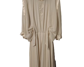 Vestido plisado color crema vintage, hecho en el Reino Unido, vestido midi romántico, estilo clásico, talla XL