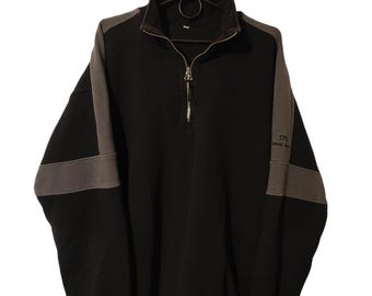 Sudadera vintage Volvo TPM Award XL extragrande negra con cremallera de un cuarto, estilo streetwear de los 90.